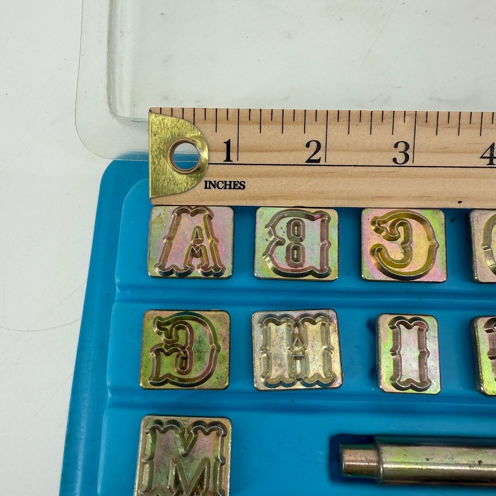Vintage 3/4" Alphabet Letter Stamp Set A-Z Gothic Leather Metal Complete - Picture 4 of 8